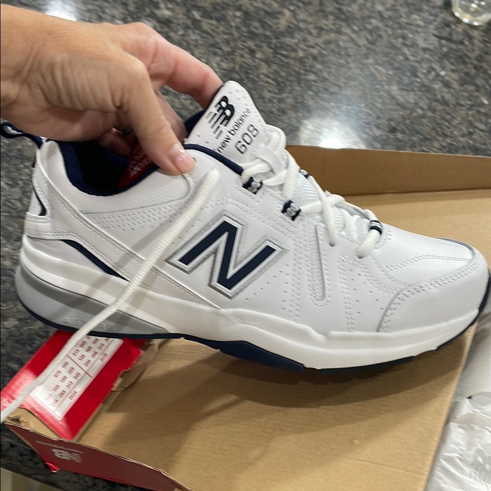 New Balance White and Navy Sneakers